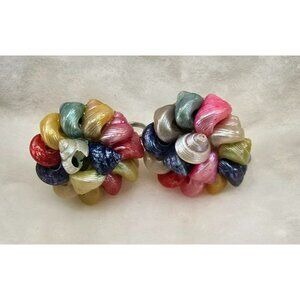 Vintage Shell Earrings Screw Back Multicolor Cluster Luau Hawaiian LI600